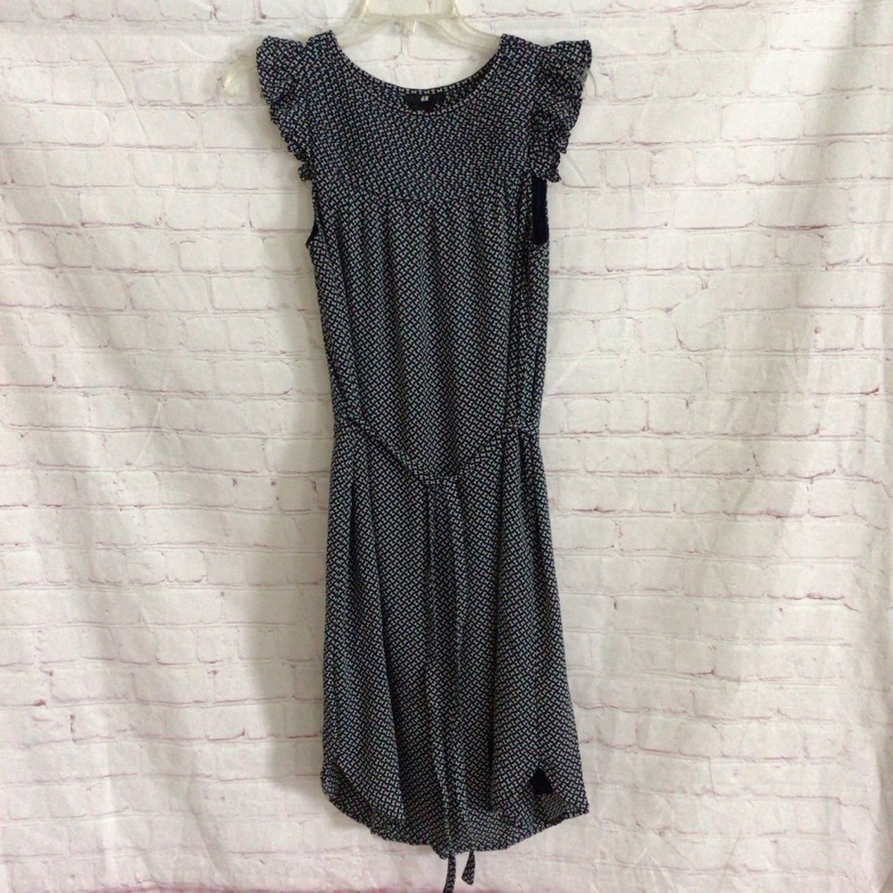 H&M Blue and White Flutter Sleeve Fully Lined Dress - Size 6